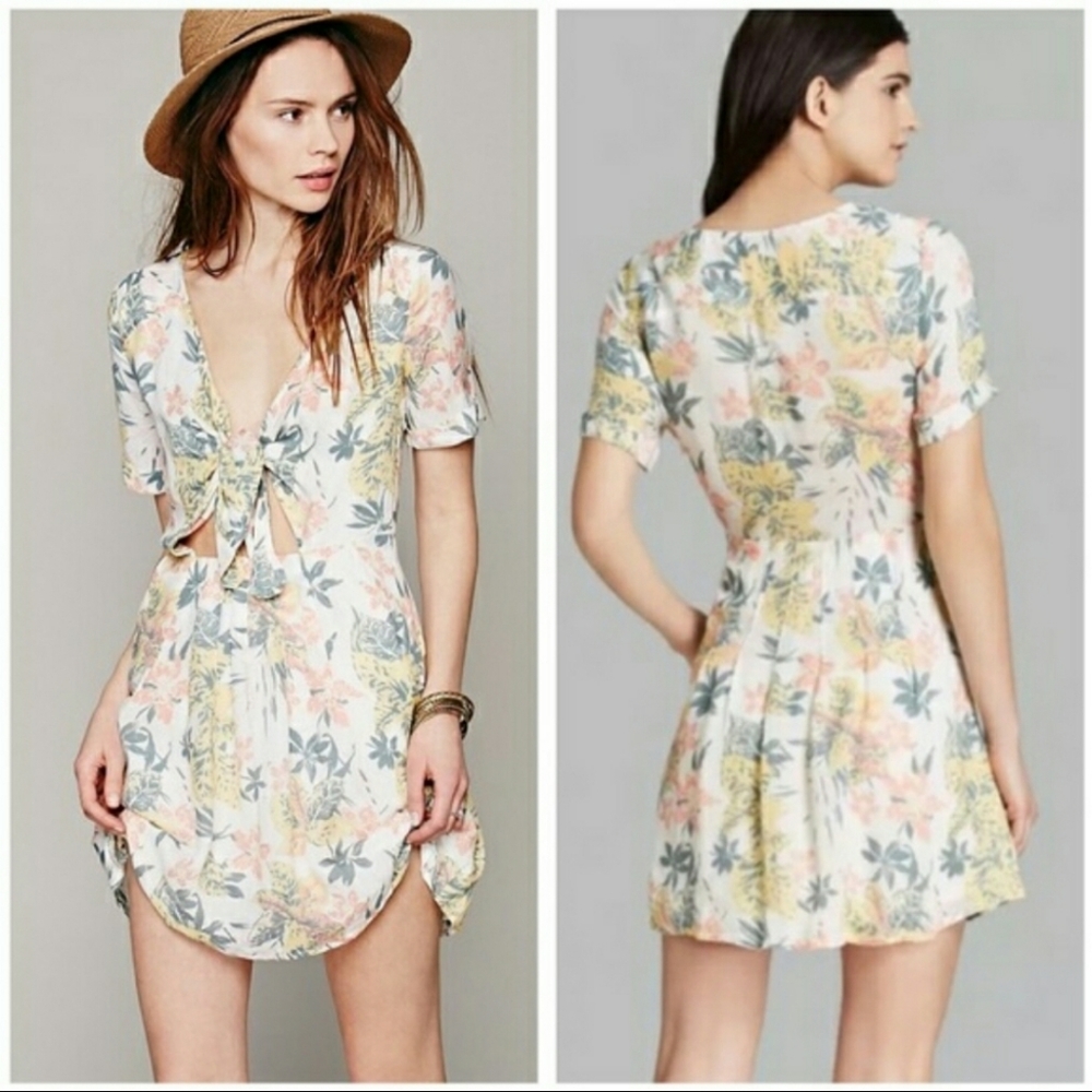Free People Mini Dress bow front flowers sz 8